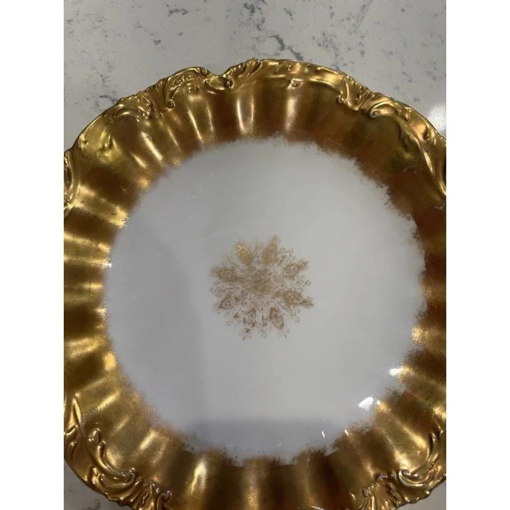 Antique LS&S‎ Limoges Porcelain Plate with Snowflake Design Gold Rim